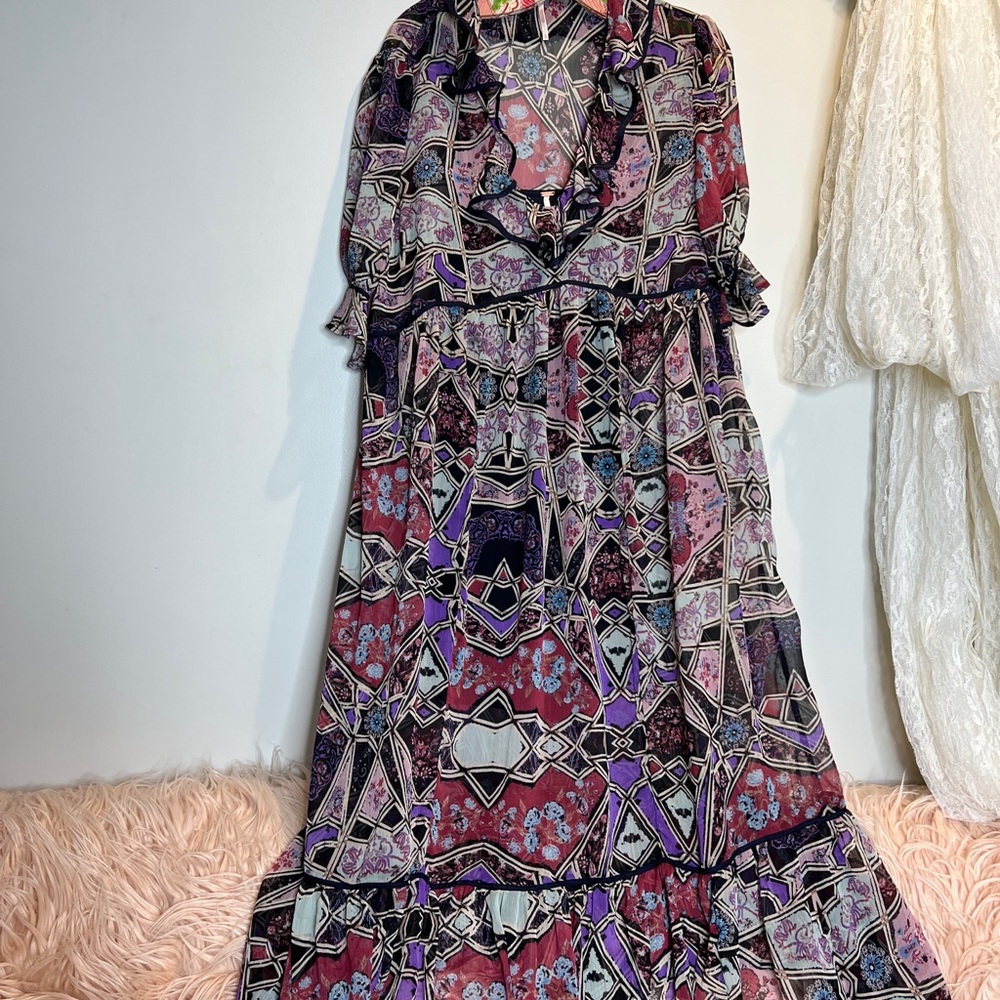 Free People Carmella Geometric Printed Flowy Chiffon Maxi Dress - Picture 4 of 8